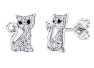 Silvego Playful silver Orecchini Cats con clear zircons Bessie MW01038E