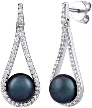 Silvego Luxury Silver Earrings with Genuine Black Pearl Lpsgrp19233B 