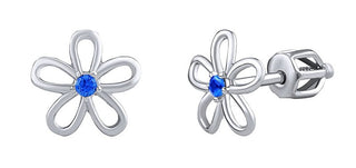 Silvego Orecchini In Argento - Fiore Con Zircone Blu Su Vite Silvegob31857Sbdb