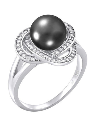 Silvego Bague Laguna en argent avec véritable perle noire naturelle Lps0044B - Circonférence : 57 Mm 
