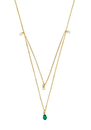 Silver cat Gold Plated Cubic Zirconia Imitation Emerald Collana SC558