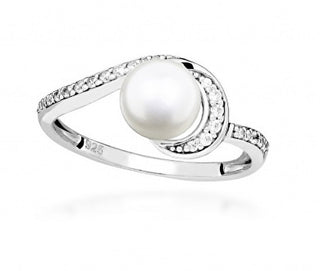 Silver Cat Anello In Argento Con Zirconi Cubici E Perla Vera Sc496 - Circuito: 54 Mm