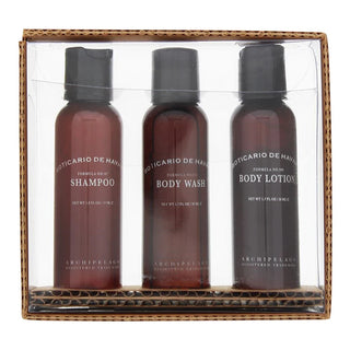 Set Archipelago: Boticario De Havana Šampon na vlasy Jemný čisticí prostředek 53 ml + Boticario De Havana Detoxikační sprchový gel na tělo 53 ml + Boticario De Havana Hydratační tělové mléko 53 ml 