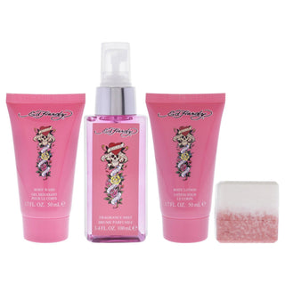 Conjunto Ed Hardy: Ed Hardy Spray perfumado para mulher 50 ml + Ed Hardy Gel de banho 50 ml + Ed Hardy Loção hidratante corporal 50 ml 