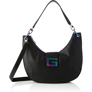 Guess Brightside Borsa Hobo poliuretano e tessuto Nero Donna — Borsa Hobo