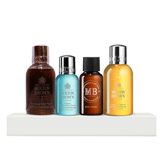 Discovery Collection Set Molton Brown: Sprchový gel Black Peppercorn 50 ml + Sprchový gel Coastal Cypress & Sea Fennel 30 ml + Sprchový gel Mandarin & Clary Sage 30 ml + Sprchový gel Vetiver & Grapefruit 50 ml 