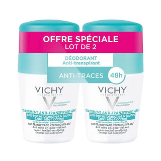 Vichy 48H Anti-Perspirant Without White Marks and Yellow Stains Roll-On 2 x 50 ml 