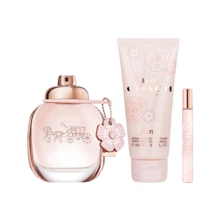 Sæt Coach: Blomsteragtig Eau de Parfum til kvinder 90 ml + Blomsteragtig Eau de Parfum til kvinder 7,5 ml + Blomsteragtig bodylotion til hele kroppen 100 ml 