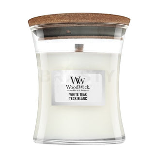 Woodwick White teak vase (white teak) - Scented candle 85 g 