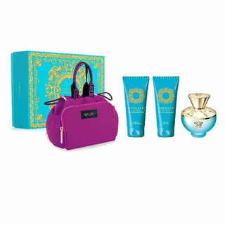 Versace Dylan Turquoise für Damen Premium-Geschenkbox EDT 100 ml, Bodylotion 100 ml, Duschgel 100 ml und Kosmetiktasche 100 ml 