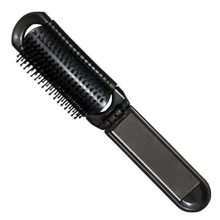 Eurostil Spazzola pieghevole per capelli nera con specchio — Spazzola capelli