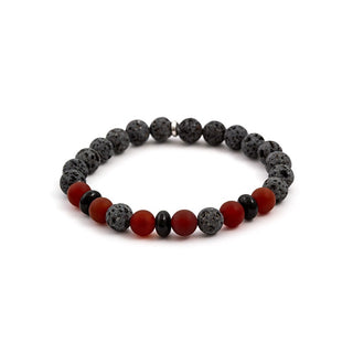 Agato Bracciale Perline Onice Pietra Lavica Corniola 17 cm — Bracciale