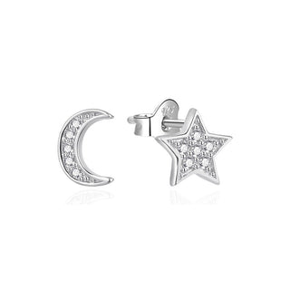 Agato Orecchini Asimmetrici Argento Luna Stella — Orecchini