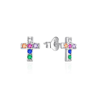 Agato Orecchini In Argento Croce Con Zirconi Colorati Agt-E169Pc — Orecchini