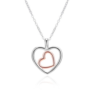 Agato Collana Bicolore Argento Doppio Cuore — Collana