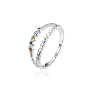 Agato Anello Doppio Argento Zirconi Colorati 52 mm — Anello
