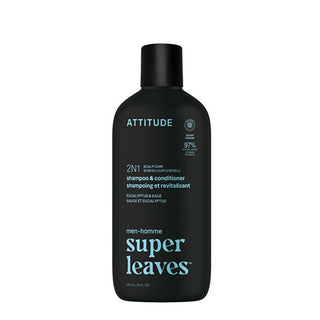 Attitude Champú y acondicionador calmante para hombre 2 en 1 Super Leaves Eucalipto y Salvia (Champú y acondicionador) 415 Ml 