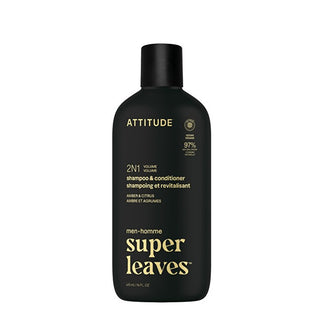 Attitude Champú y Acondicionador Voluminizador 2 En 1 Para Hombre Super Leaves Amber & Citrus (Champú y Acondicionador) 415 Ml 
