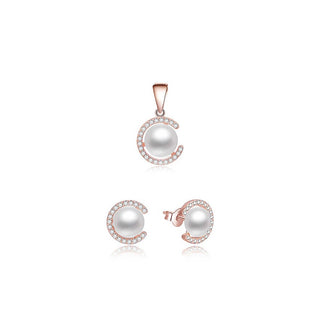Beneto Conjunto de joyas de plata chapada en oro con perlas auténticas Agset285P-Rose (Colgante, Pendientes) 