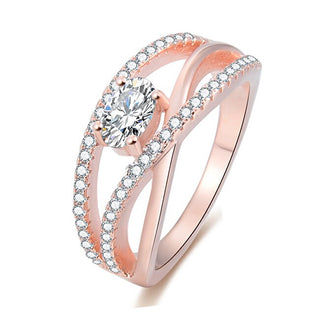 Beneto Anillo de plata chapado en oro rosa con circonitas Agg331 - Circunferencia: 52 Mm 