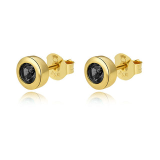 Beneto Pendientes de plata chapada en oro con circonitas negras Agup2259-Gold 