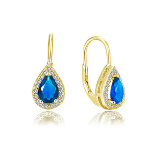 Beneto Pendientes chapados en oro con circonitas azules Aguc2229-Gold 