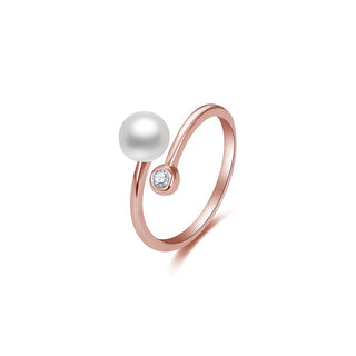 Beneto Anillo abierto de bronce con perla auténtica y circonita Agg469P-Rg 