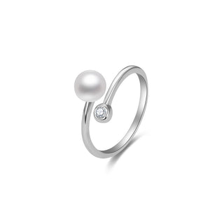 Beneto Anello Aperto In Argento Con Vera Perla E Zircone Agg469P — Anello