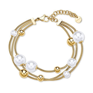 Brosway Bracciale Triplo Oro Perle Perfect Bpc59 — Bracciale
