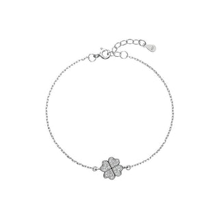 Evolution Group Pulsera de plata con circonitas trébol de cuatro hojas de la suerte 13008.1 