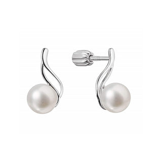 Evolution Group Elegantes pendientes de botón de plata con perla de río blanca 21102.1B 
