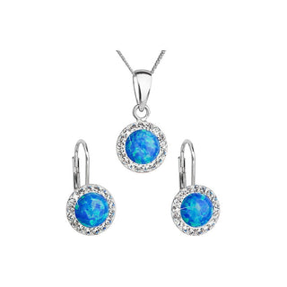 Evolution Group Parure de joyas brillantes con cristales Preciosa 39160.1 y ópalo azul (pendientes, cadena, colgante) 