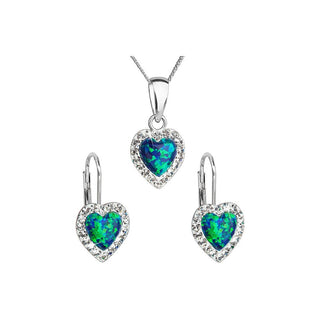 Evolution Group Set de joyas en forma de corazón con cristales Preciosa 39161.1 y ópalo Verde (Pendientes, cadena, colgante) 