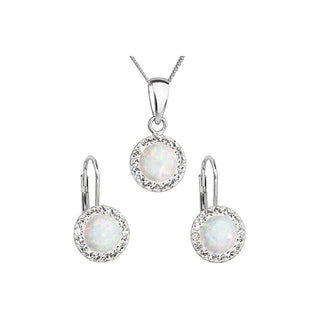 Evolution Group Juego de joyas brillantes con cristales Preciosa 39160.1 y ópalo blanco (pendientes, cadena, colgante) 