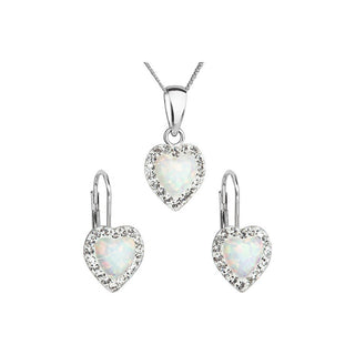 Evolution Group Juego de joyas en forma de corazón con cristales Preciosa 39161.1 y ópalo blanco (pendientes, cadena, colgante) 