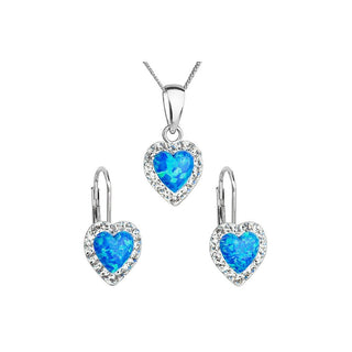 Evolution Group Juego de joyas con forma de corazón con cristales Preciosa 39161.1 y ópalo azul (pendientes, cadena, colgante) 