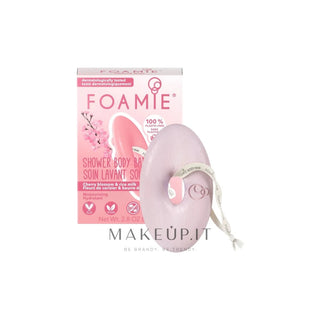 Foamie Gel de ducha hidratante Cherry Kiss Con flores de cerezo y leche de arroz (Pastilla de jabón de ducha corporal) 80 G 