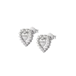 Guess Heart-Shaped Silver Earrings with Cubic Zirconia Jardin Jsbe04458Jwrht/U 