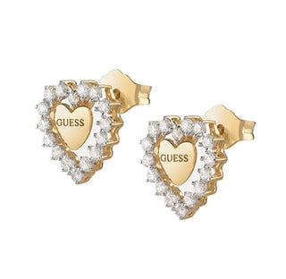 Guess Heart-Shaped Gold-Plated Earrings with Cubic Zirconia Jardin Jsbe04455Jwygt/U 