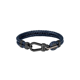 Hugo Boss Elegante Pulsera Doble De Piel Azul Oscuro 1580701 - Longitud: 19 Cm 