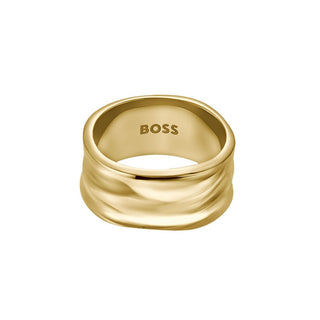 Hugo Boss Anillo distintivo chapado en oro para mujer Ripple 1580775 - Circuito: 55 Mm 