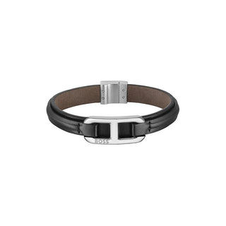 Hugo Boss Elegante Pulsera de piel negra Kode 1580783 - Longitud: 19 Cm 