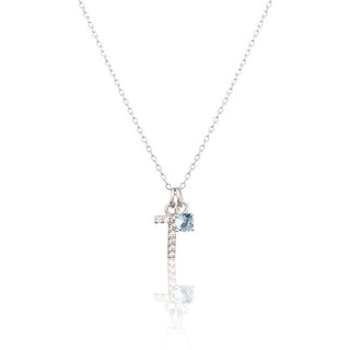 Jvd Delicado collar de plata en forma de "T" con circonita azul Svln0324Xh2Bi0T 