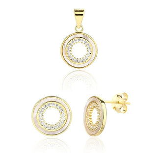 Jvd Juego de joyas chapadas en oro con nácar Svls0129Sj6Go00 (Colgante, Pendientes) 