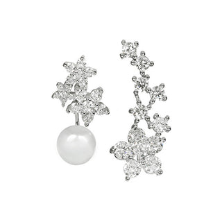 Jwl Luxury Pearls Pendientes asimétricos - Pendientes dobles con auténtica perla blanca y pendientes longitudinales con circonitas Jl0260 