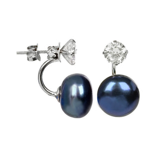 Jwl luxury pearls Orecchini In Argento Con Vera Perla Blu E Cristallo 2In1 Jl0225 — Orecchini