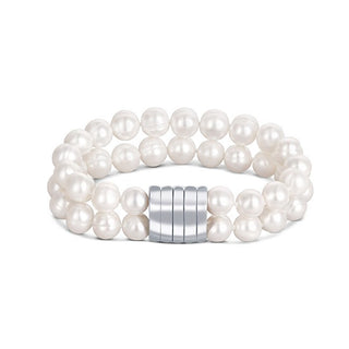 Jwl Luxury Pearls Pulsera Con Doble/Doble Fila De Perlas Blancas Auténticas Jl0598 