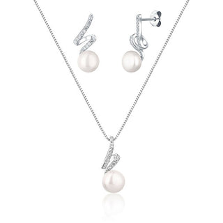 Jwl Luxury Pearls Elegante Set de joyas con perlas auténticas y circonitas Jl0746 (Cadena, Colgante, Pendientes) 