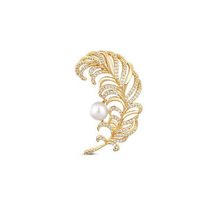Jwl Luxury Pearls Bellissima Broche con pluma chapada en oro Jl0731 