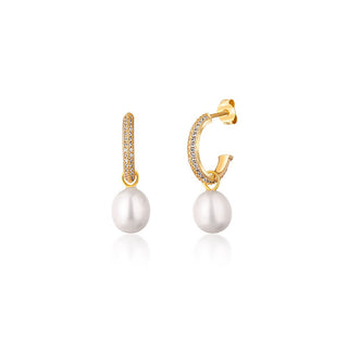 Jwl Luxury Pearls Preciosos pendientes de aro chapados en oro con perlas auténticas 2 en 1 Jl0771 